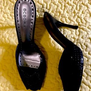 Peep toe 4inch heel mules by bcbg.